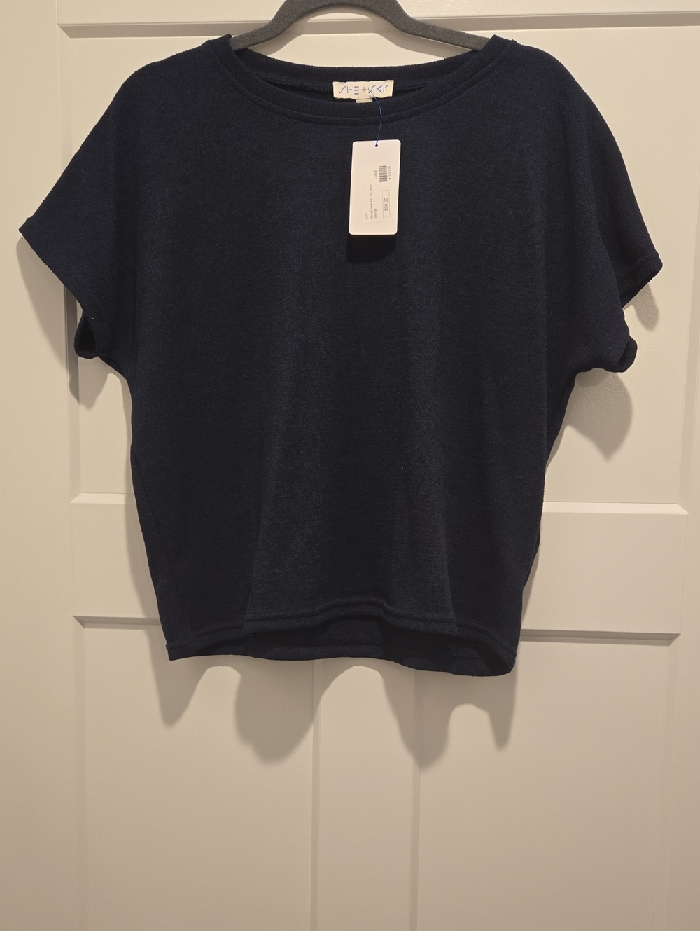 She Sky Navy Short-Sleeve Boxy Crewneck Top